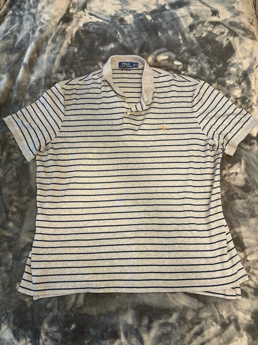 Polo Ralph Lauren Striped Polo Shirt in Light Gray & Navy